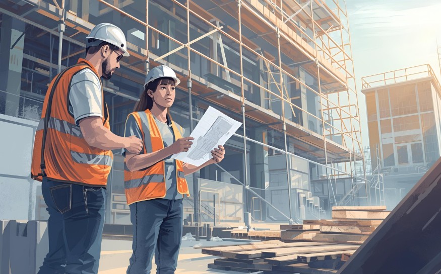 construction workers on apartment site